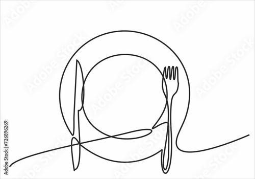 Continuous one line image. restaurant logos. Black and white vector illustration.