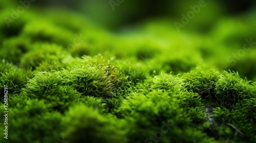Top View Very small green moss. It grows thick on the rocks. Green background for wallpaper