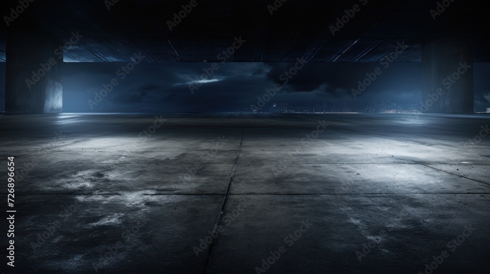 Dark road, abstract dark blue background, empty dark scene with spotlights turned on. Grunt concrete floor Grunt surface to display products