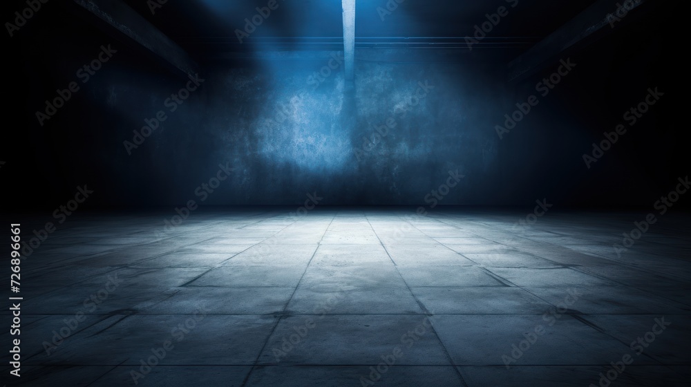 Dark road, abstract dark blue background, empty dark scene with spotlights turned on. Grunt concrete floor Grunt surface to display products Dark road, abstract dark blue background, empty dark scene with spotlights turned on. Grunt concrete floor Grunt surface to display products