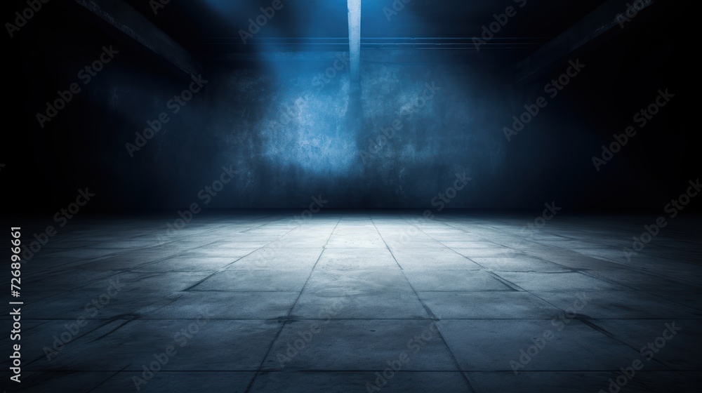 Dark road, abstract dark blue background, empty dark scene with spotlights turned on. Grunt concrete floor Grunt surface to display products