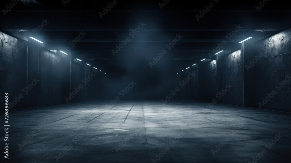 Dark road, abstract dark blue background, empty dark scene with spotlights turned on. Grunt concrete floor Grunt surface to display products