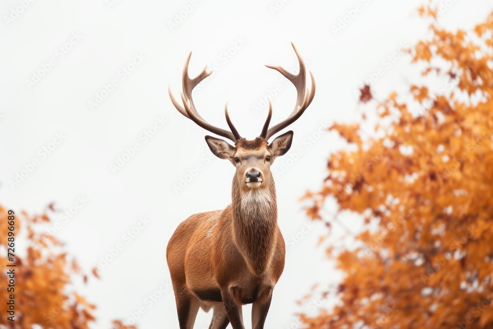 Deer in autumn colors Detailed image of wild animal with white background Deer in autumn colors Detailed image of wild animal with white background