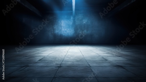 Dark road, abstract dark blue background, empty dark scene with spotlights turned on. Grunt concrete floor Grunt surface to display products © venusvi