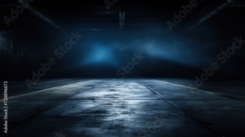 Dark road  abstract dark blue background  empty dark scene with spotlights turned on. Grunt concrete floor Grunt surface to display products