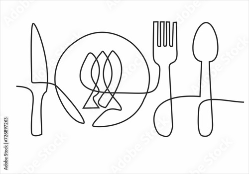 Continuous one line image. restaurant logos. Black and white vector illustration.