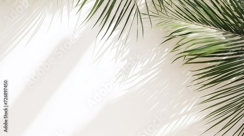 Light and shadow of leaves, palm leaves on a white background. Abstract tropical leaf silhouette, natural pattern for wallpaper, spring, summer texture