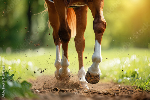 Close-up of a horse legs running in the field