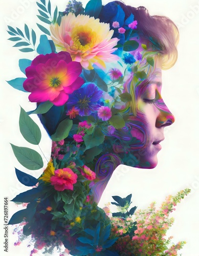 double exposure of woman silhouette profile and flowers © dreambigger