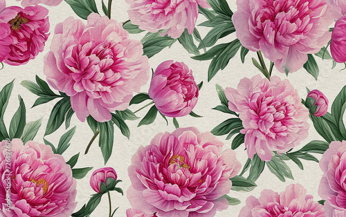 Hand drawn pink Peonies with watercolor texture