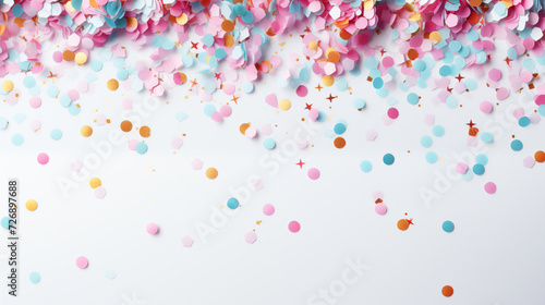 Celebration and colorful confetti background. Coy space for text.