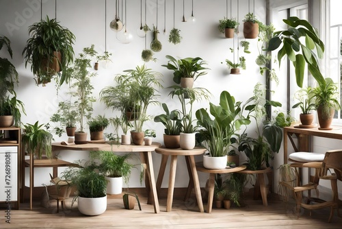 An aesthetically pleasing corner with a collection of potted indoor plants, strategically placed to enhance the natural beauty and tranquility of a room