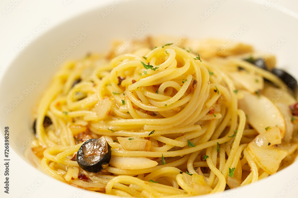 Oil pasta on a plate