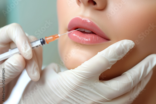 syringe botox injection aestethic skin care  woman injection botokx in lips