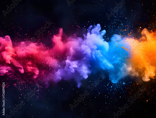 a cloud of colorful smoke  with red  orange  yellow  blue  and purple colors. The smoke is swirling against a black background with stars.