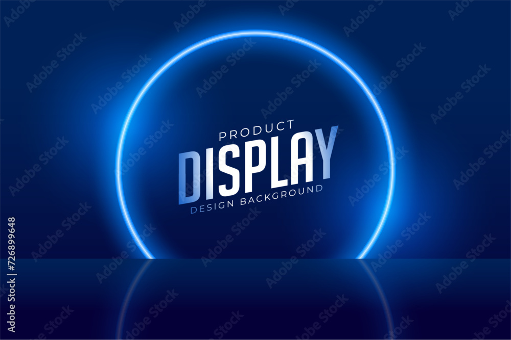 glowing neon frame with 3d podium platform for product promo glowing neon frame with 3d podium platform for product promo