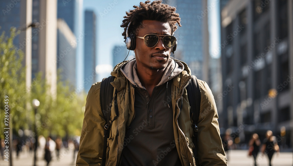 portrait of black stylish man walking on portrait of black stylish man walking on