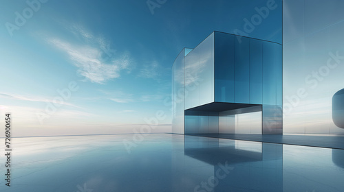 Fototapeta Naklejka Na Ścianę i Meble -  3d render of abstract futuristic glass architecture with empty concrete floor