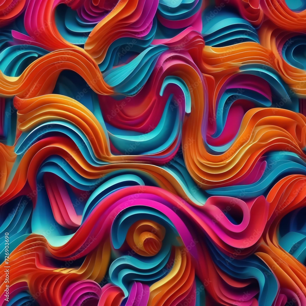 Background of three-dimensional curved multicolored stripes