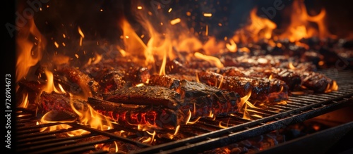 Empty Barbecue Grill Box With Fire for background