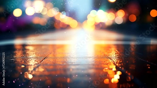 Wet street scene after rain, animated virtual repeating seamless 4k
