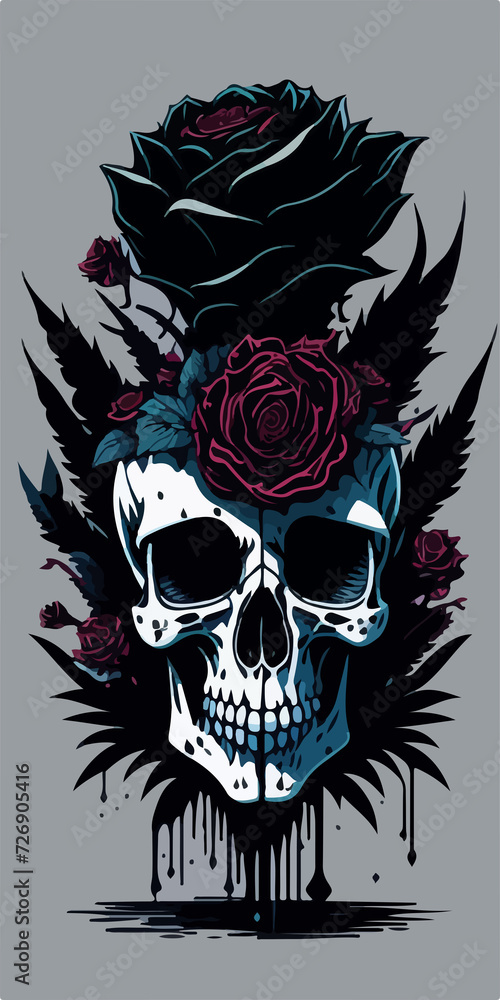 The beauty of the red rose and the melancholy of a skull and flower splash merge in this elegant t-shirt design. The beauty of the red rose and the melancholy of a skull and flower splash merge in this elegant t-shirt design.