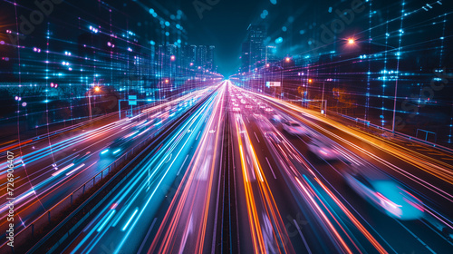 Fast moving colorful traffic, concept for fast 5G connectivity. 