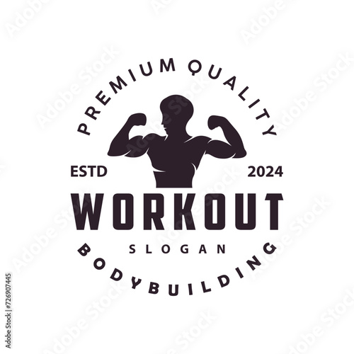 Gym logo design vintage retro human silhouette sport fitness bodybuilder simple elegant
