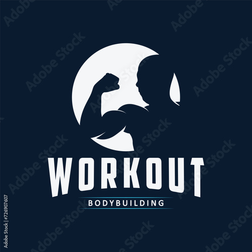 Gym logo design vintage retro human silhouette sport fitness bodybuilder simple elegant
