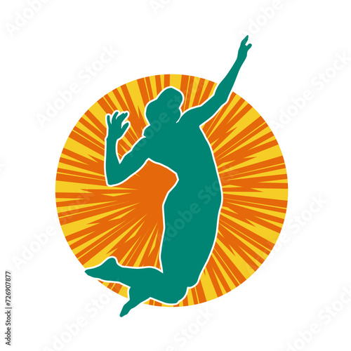 Silhouette of a female volley athlete in action pose. Silhouette of a woman playing volley ball sport.