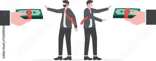 Rejection or refusal concept.two businessmen refusing hand refusing the offered bribe for company corruption.

