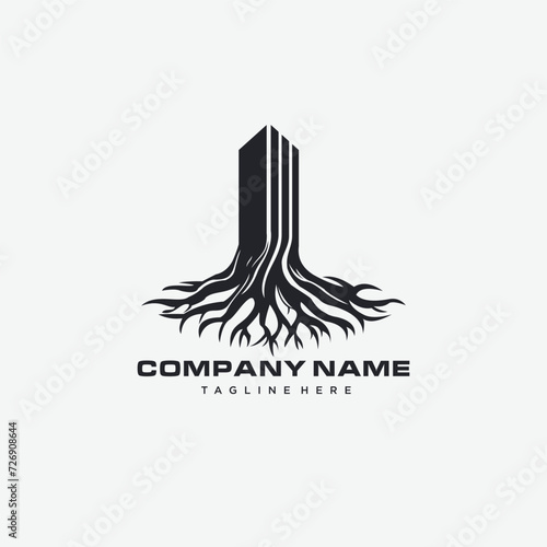 building and roots logo design vector