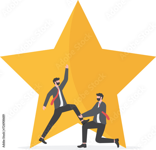 Ideas to help allies reach the top of the stars. mentor or coaching to success in work, trusted partnership or team collaboration concept

