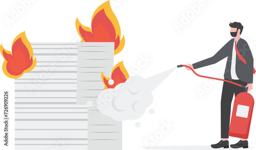 Overload, procrastinate, do it later, lazy to postpone all work. Overcome Laziness and Procrastination. Businessman, office worker watching long list later.

