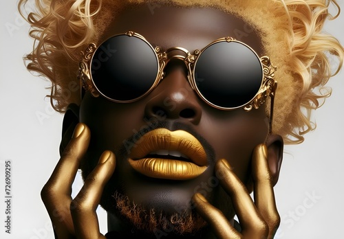 African man seductive renaissance rococo inspired photoshoot portrait on plain background photo