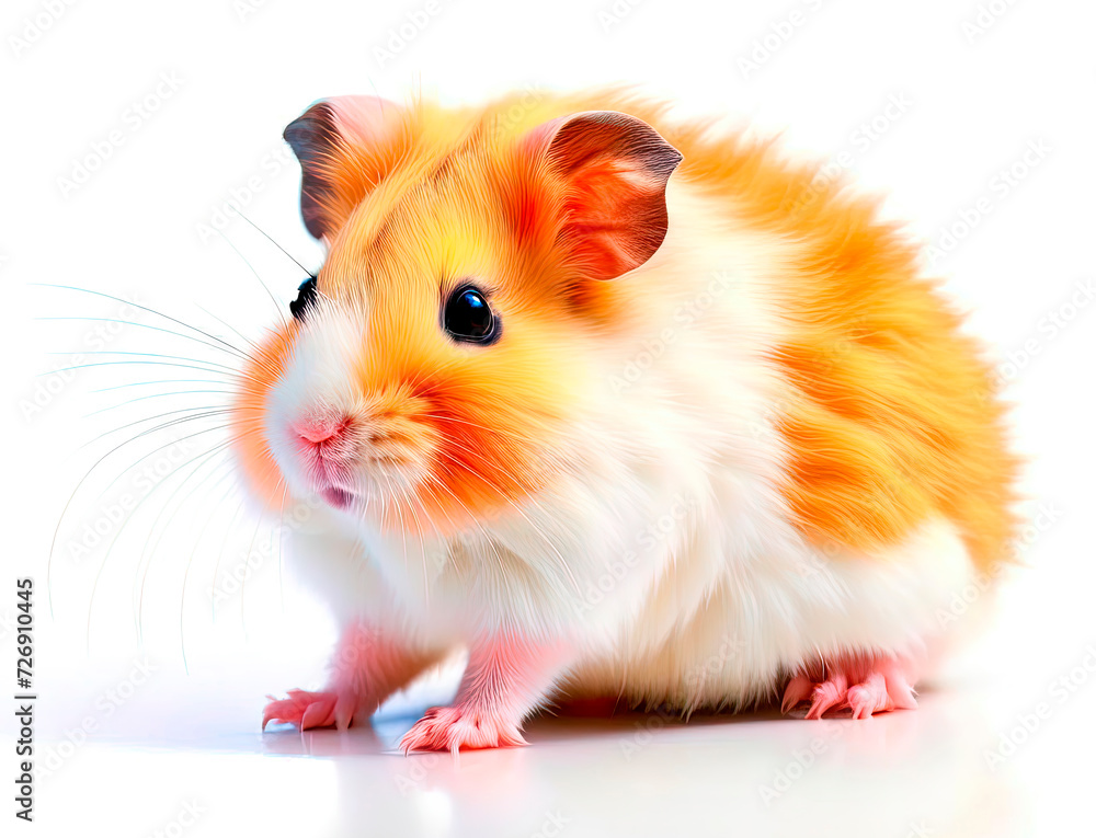 Realistic hamster on white background. Cute little pet, ginger and white.
