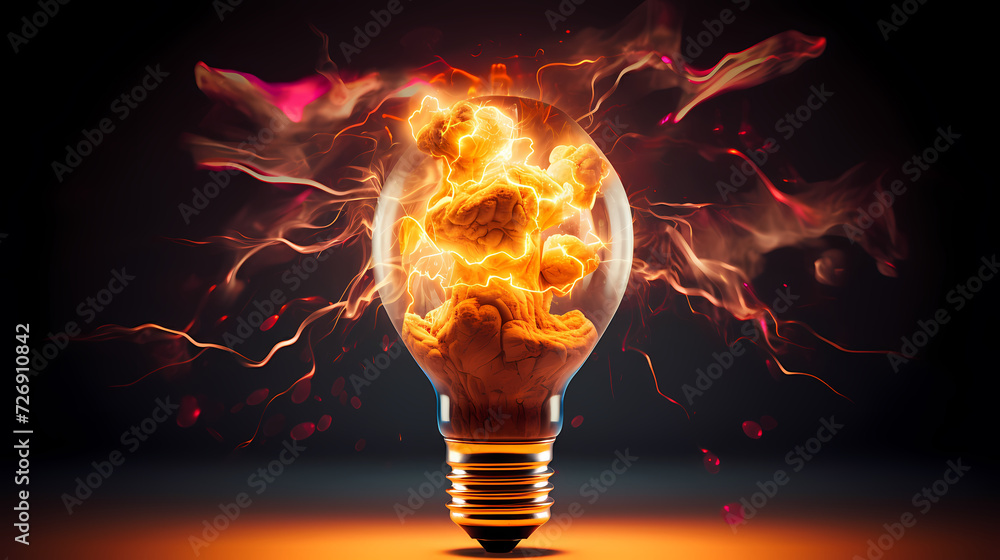 Creative human brain concept, creative light bulb background Creative human brain concept, creative light bulb background