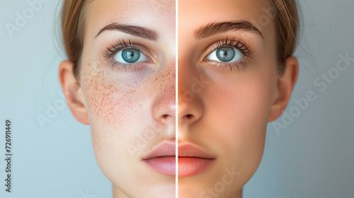 Face before and after skin treatment.