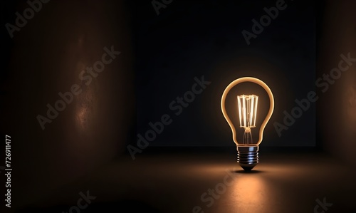 One of Lightbulb glowing among shutdown light bulb in dark area with copy space for creative thinking , problem solving solution.