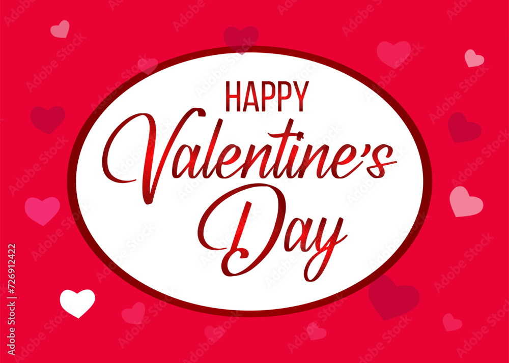Happy valentines day card pink vector background with red hearts