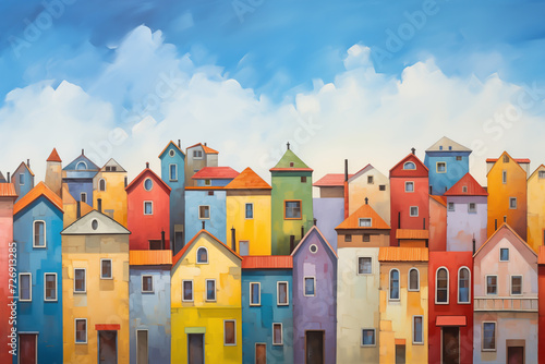 The illustrations are watercolor paintings. colorful city pictures used to decorate and increase beauty