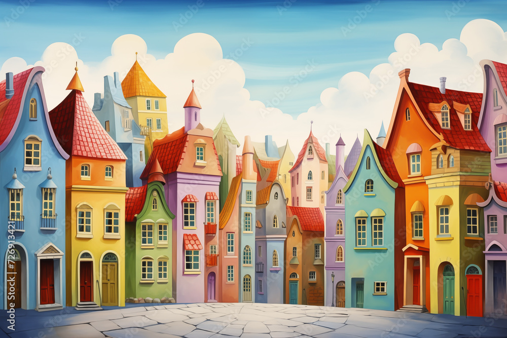 The illustrations are watercolor paintings. colorful city pictures used to decorate and increase beauty