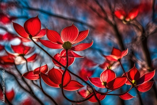 Abstract colorful Background. Dogwood, Cornus alba Sibirica, Westonbirt Dogwood, with brilliant red stems which make an outstanding display in the winter photo