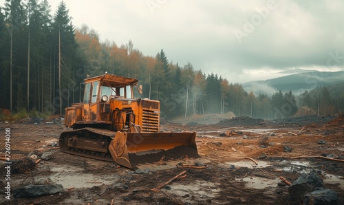 land clearing - bulldozers clear forests for industry photo