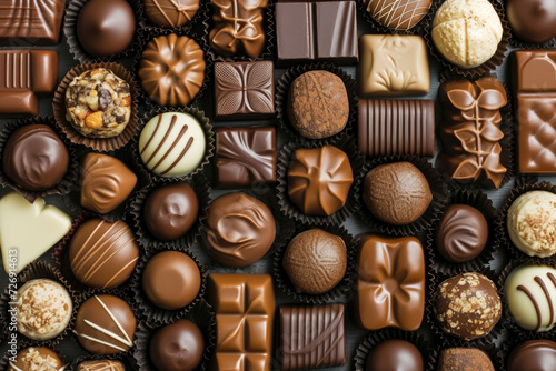 A captivating array of assorted chocolates creating a mouthwatering backdrop