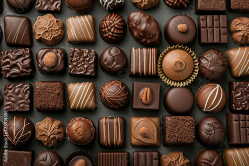 A captivating array of assorted chocolates creating a mouthwatering backdrop