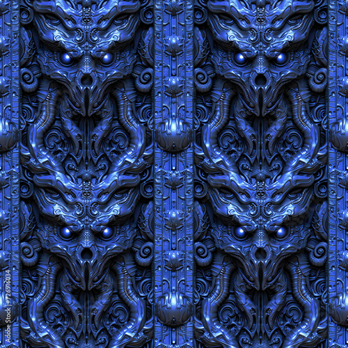 Creepy Blue Alien Skull Texture Seamless Repeatable Background