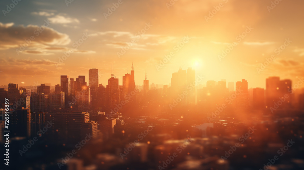City bathed in the warm hues of a setting sun, under a vibrant sky with clouds painted in shades of orange and red. Sunset to Sunrise, Capturing Cityscape Beauty with Skyscrapers. Generative AI City bathed in the warm hues of a setting sun, under a vibrant sky with clouds painted in shades of orange and red. Sunset to Sunrise, Capturing Cityscape Beauty with Skyscrapers. Generative AI