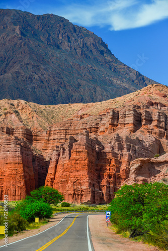 A scenic stretch of the road through the Quebrada de las Conchas, or Quebrada de Cafayate, Salta Province, northwest Argentina.