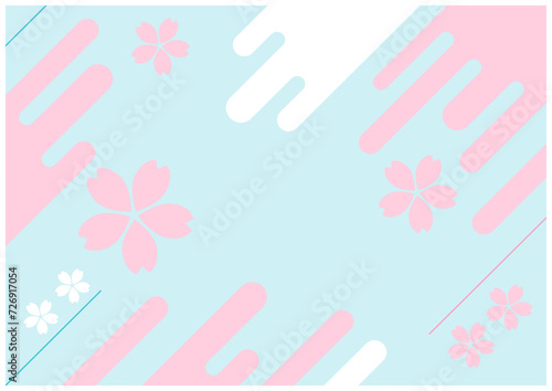 メンフィス幾何学の春の桜背景2青色
